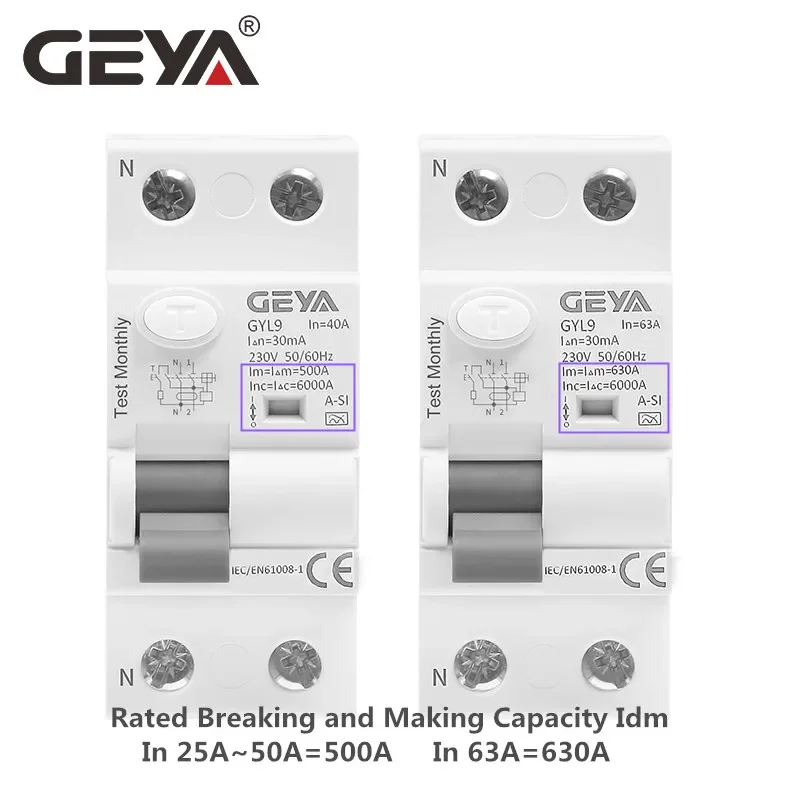 GEYA GYL9 A-SI Typ Zeitverzögerter RCD RCCB ELCB Elektromagnetischer Leistungsschalter 40A 63A 30mA 0,03A Typ A-SI Superimmunisiert – Detail 3