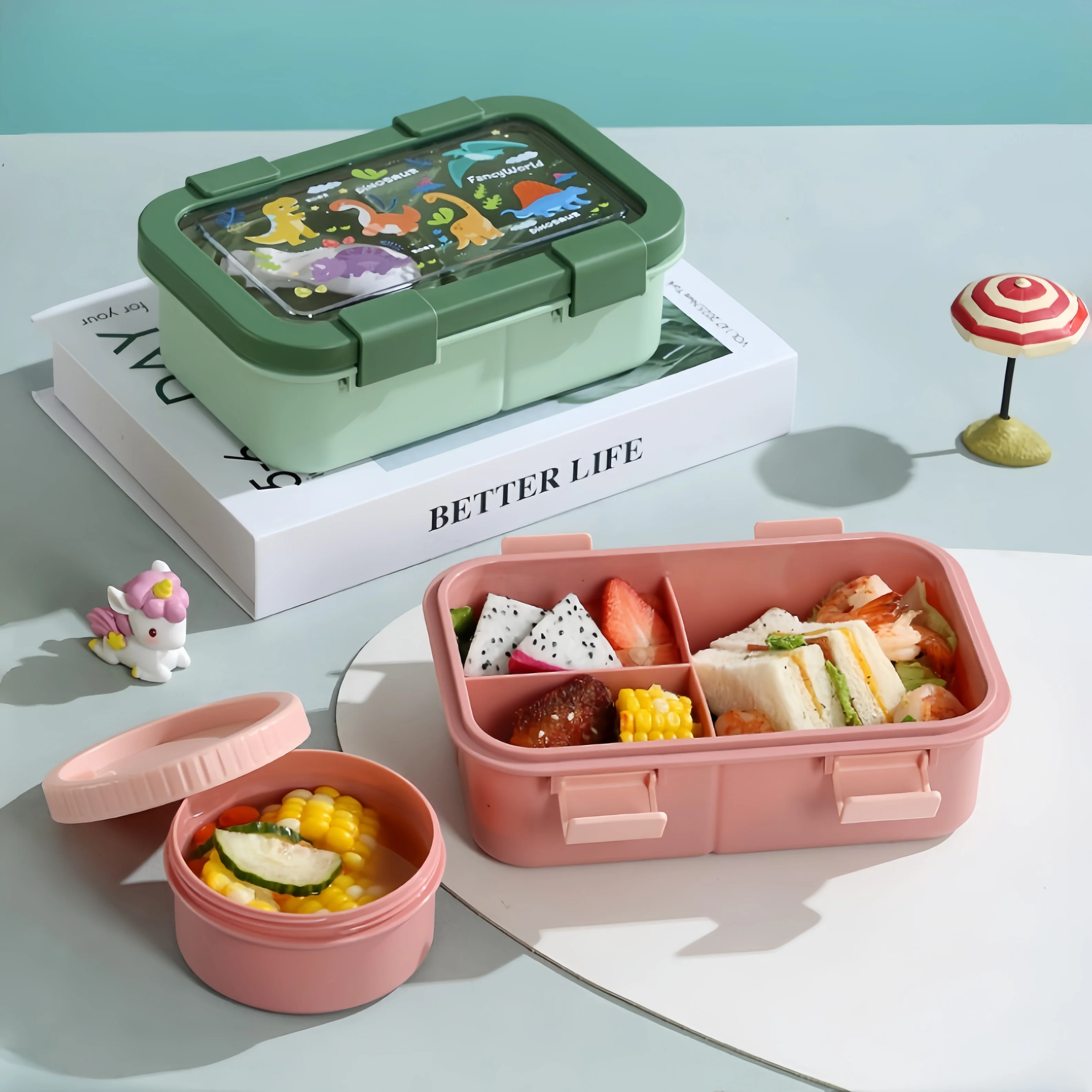 

1000/1350ml Cartoon Lunch Box For Student Bento Box Buckle Design Sealed Portable Food Storage Container Microwave Oven Tablewar