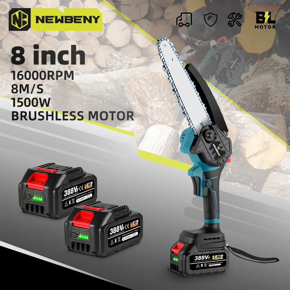 

NEWBENY 8 Inch Brushless Electric Chain Saw With Oiler Efficient Cordless Woodworking Garden Logging Saw For Makita 18V Battery