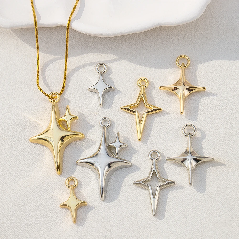 10pcs Multiple Styles Star Charms Rhodium/Gold CCB Four Pointed Star Pendant For DIY Necklace Bracelet Jewelry Making Supplies - view 4