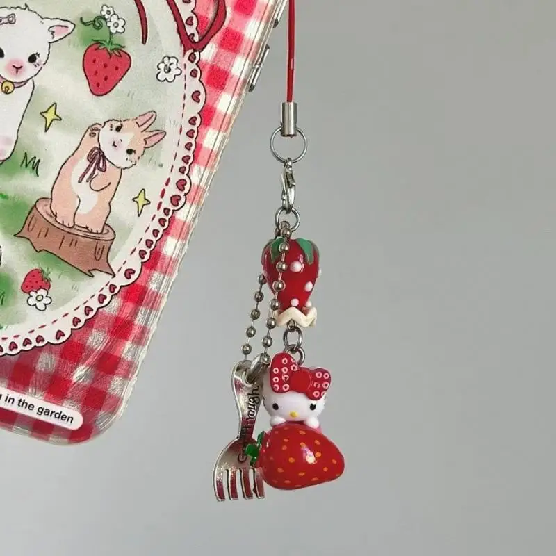 Hello Kitty Çilek Telefon Zinciri Kawaii Sanrio Karikatür Kolye Boncuk Dize Anahtarlık Anime Sırt Çantası Dekorasyon Tatil Hediyeler 