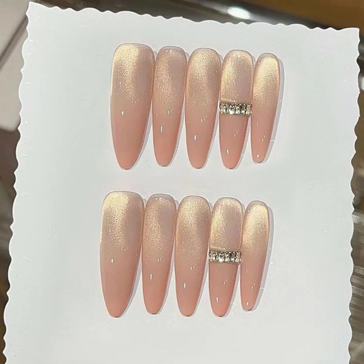 24pcs Wine Red Long Nail Tips Cat's Eye French Design Press on Nails Wearable Acrylic Manicure Tips Full Cover Almond Fake Nails 4