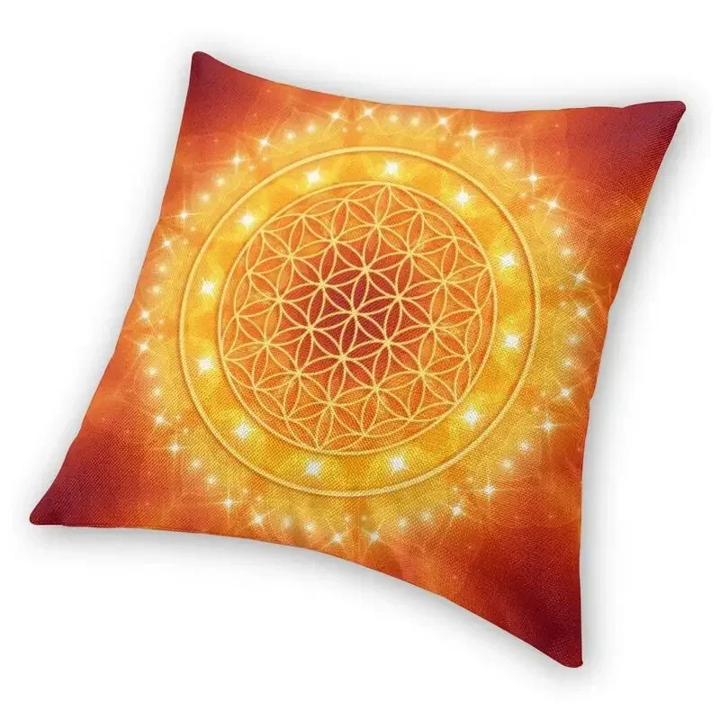 Flower Of Life Golden Light Energy Cushion Cover 40x40 Decoration 3D Print Geometric Mandala Throw Pillow for Car Two Side