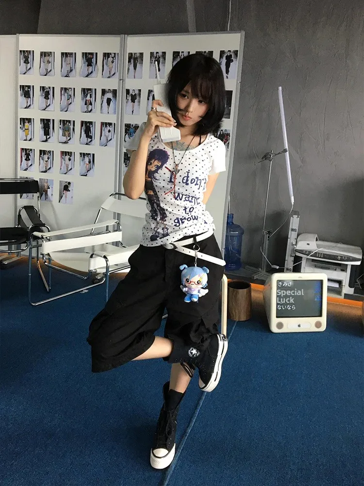 Slim Fit ort Sve T-shirt Dames Zomer Sexy Taille Cinching U-Ne Top Katoen Polyester Blend Vocht Cartoon P...