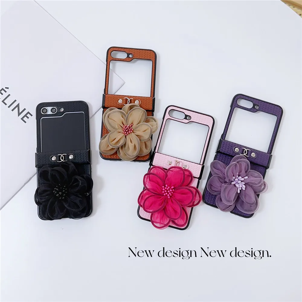 Funda con bisagra de cuerda larga con flores tejidas, carcasa moderna para Samsung Galaxy Z Flip 5, 4, 3, OPPO Find N3Flip N2Flip P50Pocket S VIVO X Flip