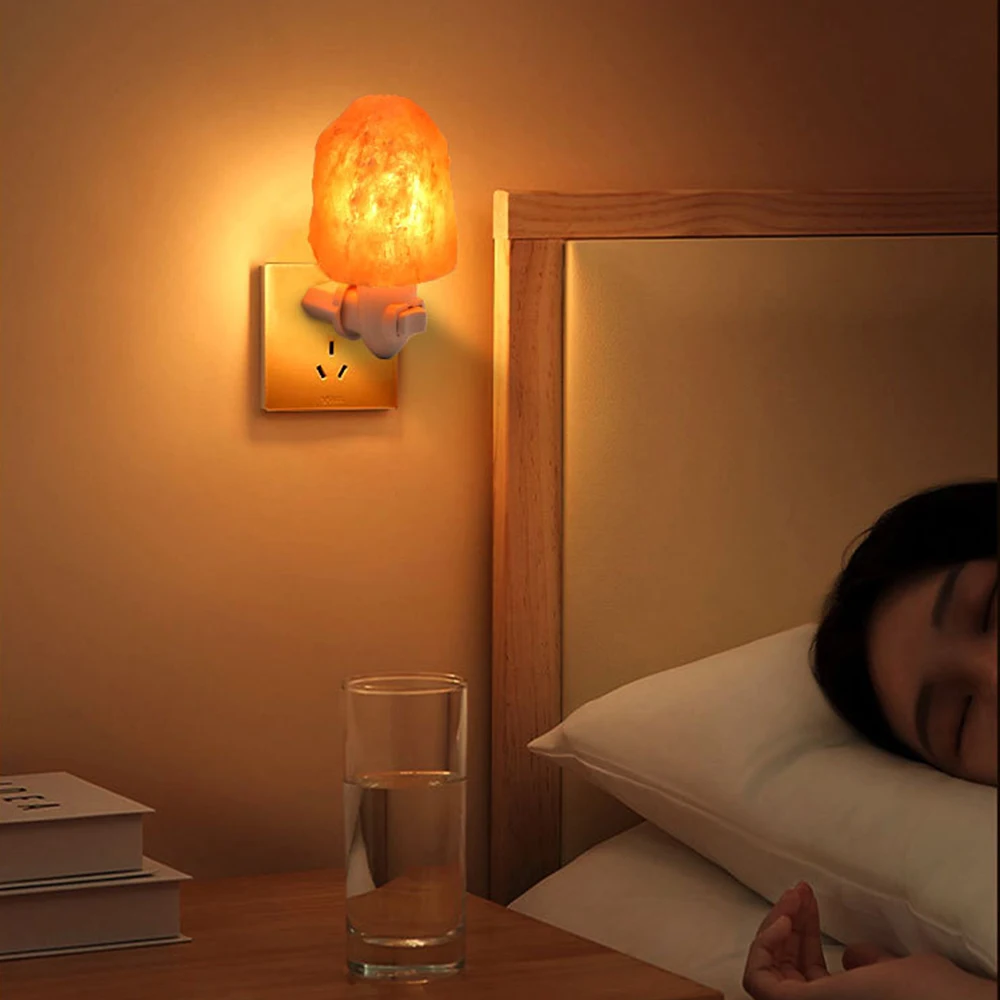 Natural Himalayan Salt Plug Night Light Warm Light Bedside LED Night Light Purifies the Air Releases Negative Ions Night Lamp