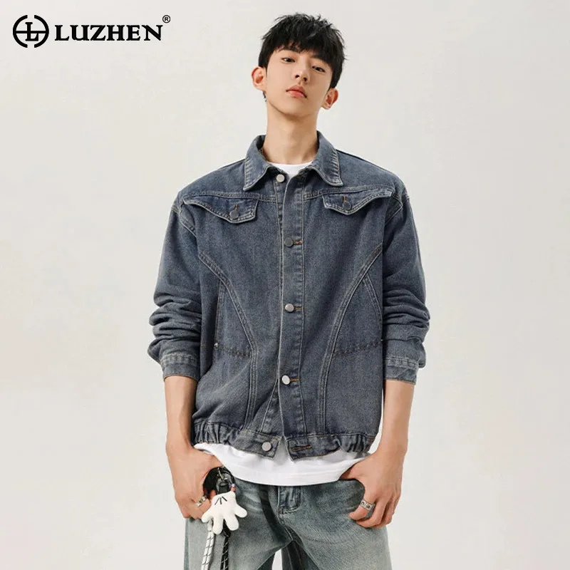 

LUZHEN Fashion Korean Vintage Style Pockets Decorate Washed Denim Jacket Men's 2025 New High Quality Loose Handsome Coat JY3507