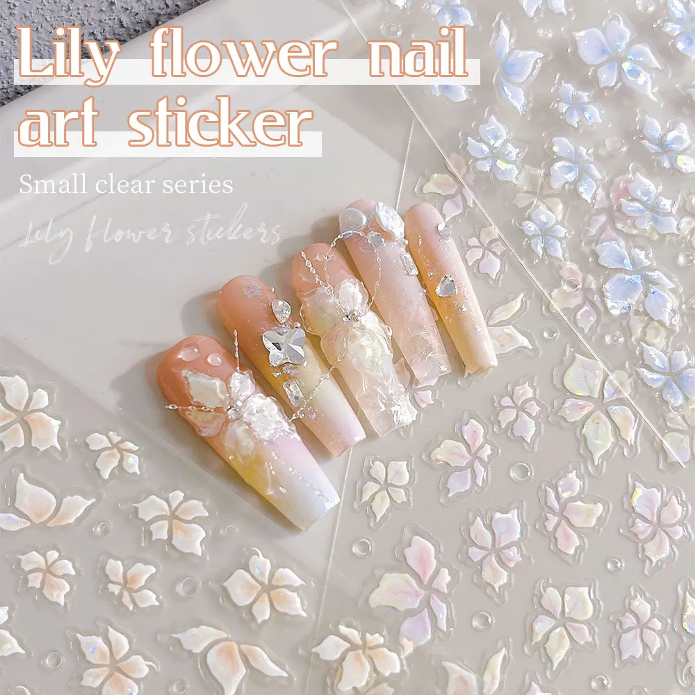 1 Stück Lilien-Nagelaufkleber, Farbverlauf rosa/weiß, Wassertransfer 3D-Blumen-Nagelaufkleber, für Nagelstudio, Gel-Nagelkunst, Hochzeitsnägel zum Selbermachen