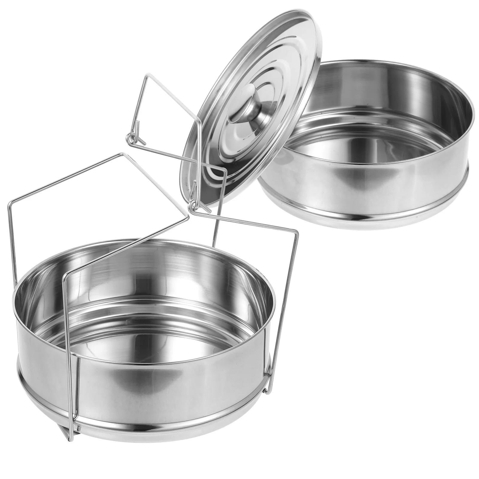 

Stainless Steel 2-Tier Stackable Steamer Insert Pans Double Handle Steaming Rack for Rice Cooker Pressure Steamer Snacks Fish