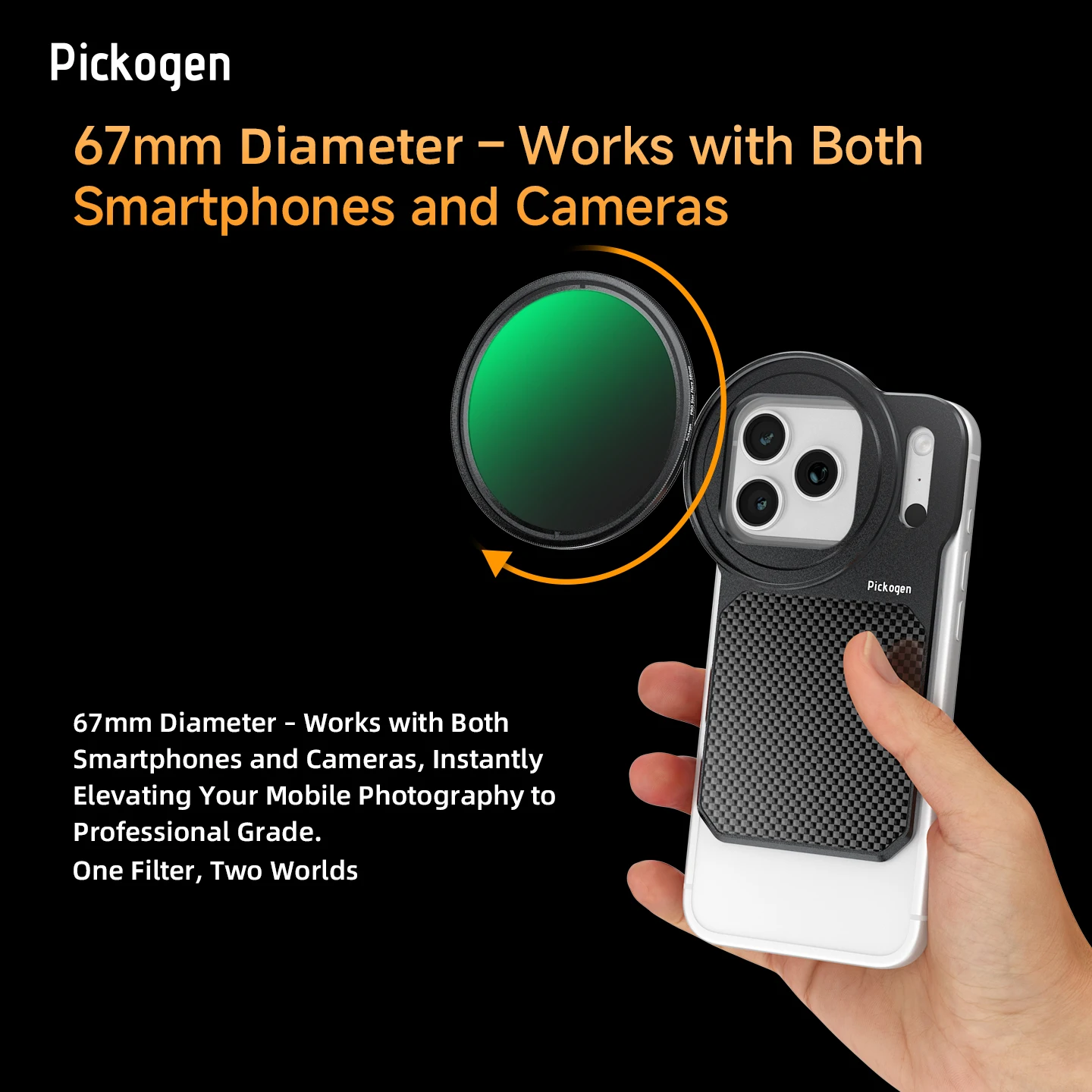 PICKOGEN 6.3" Magnetic Phone Lens Filter Mount Adapter Backplate Accessories for MagSafe iPhone 12/13/14/15/16/17 & Pro Versions