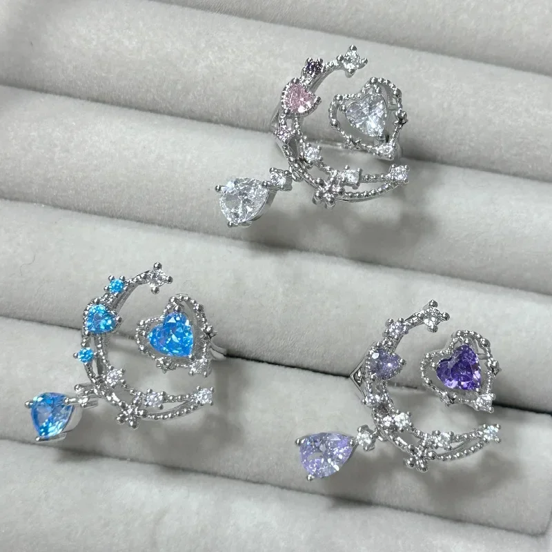 

MDL Moissanit1 style Zirconia Ring Sweet Cool Spice Girl Niche Design High Feeling Hip Cool Open End Index Ring