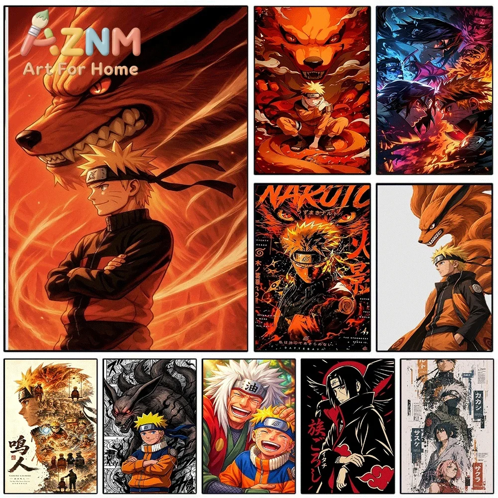 Anime Naruto Canvas Wall Art Naruto and Kurama Flame Aura Poster Unframed Canvas Painting Bedroom Living Room Home Wall Decor