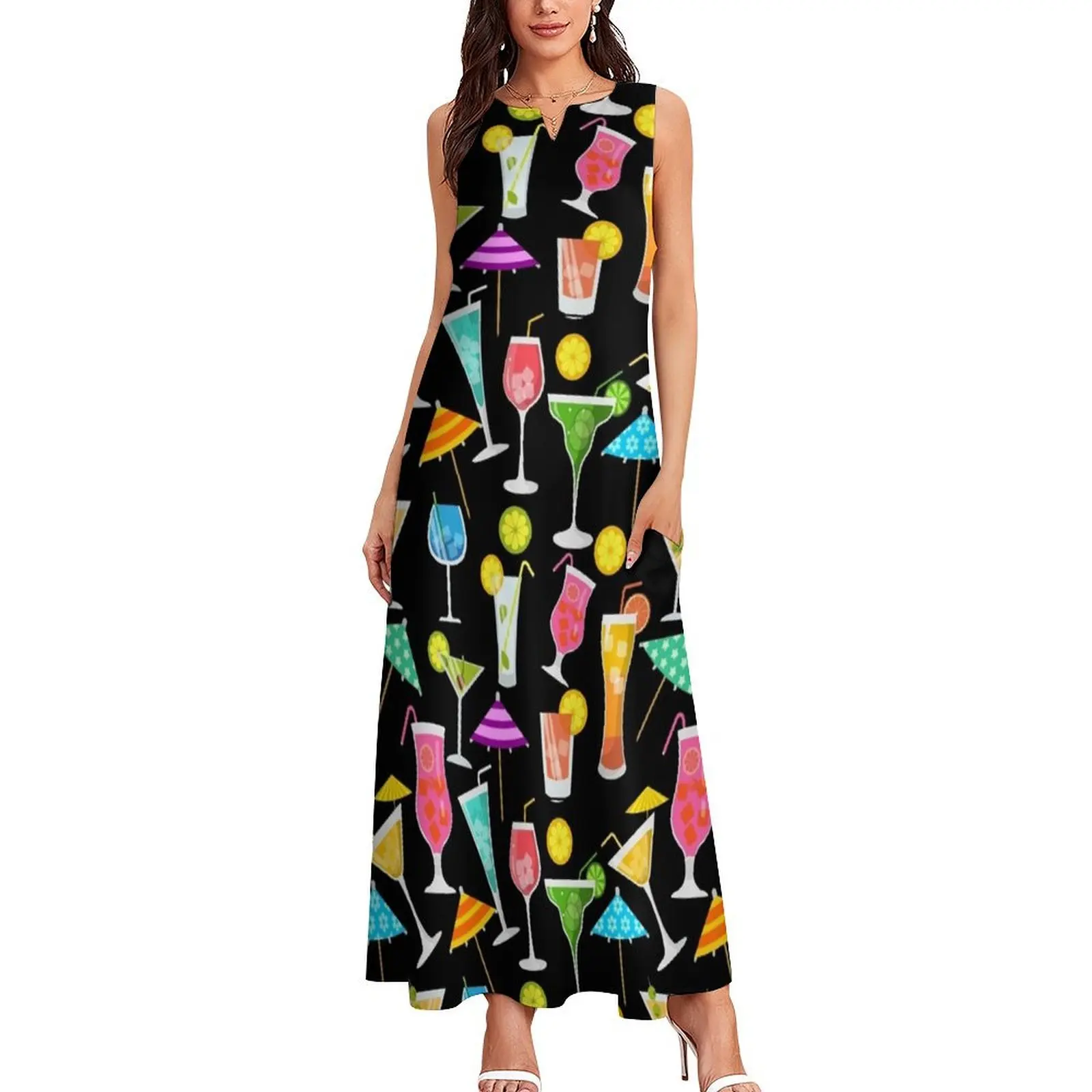 Cocktail Happy Hour Party Time Pattern Long Dress long dress women summer women's summer dress 2025