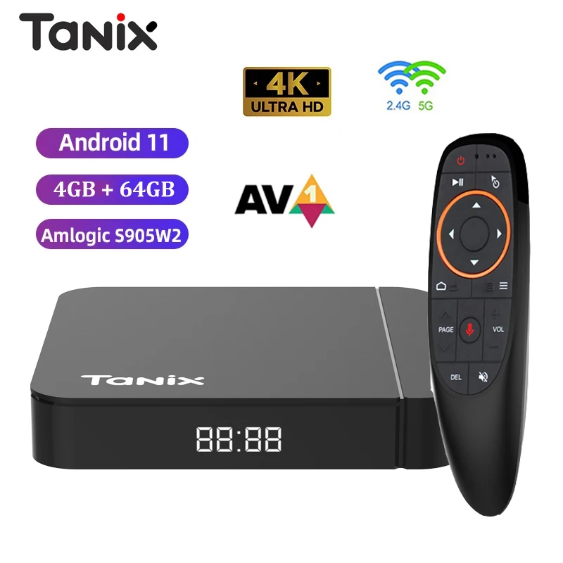 Smart TV Box Tanix W2 Android 11 Amlogic S905W2 2G 16G 2.4G & 5G Dual Wifi H.265 3D AV1 BT 4K Media Players Set Top Box Tvbox