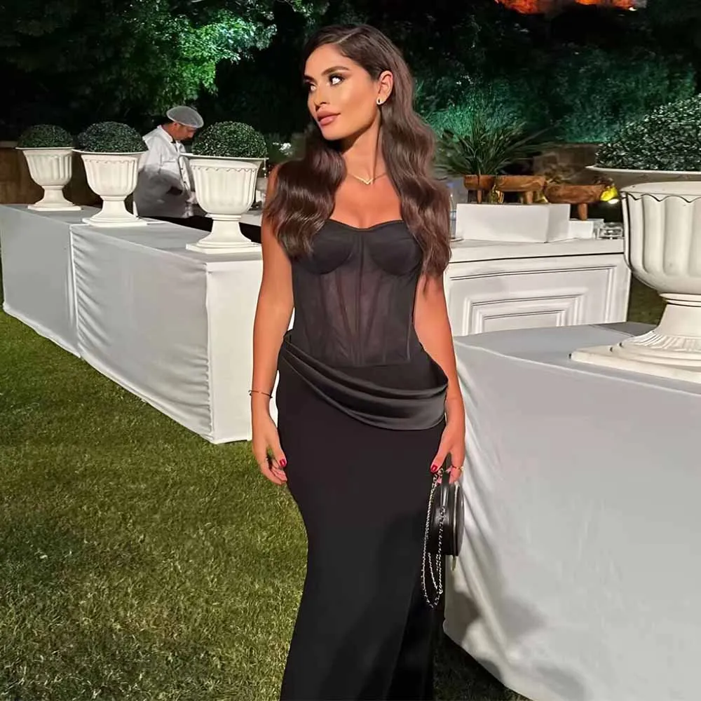 

Шикарные церемониальные платья из органзы Русалка/Труба Вечернее платье Черное атласное драпированное платье для выпускного вечера в форме сердца Длинное платье для выпускного вечера 2025