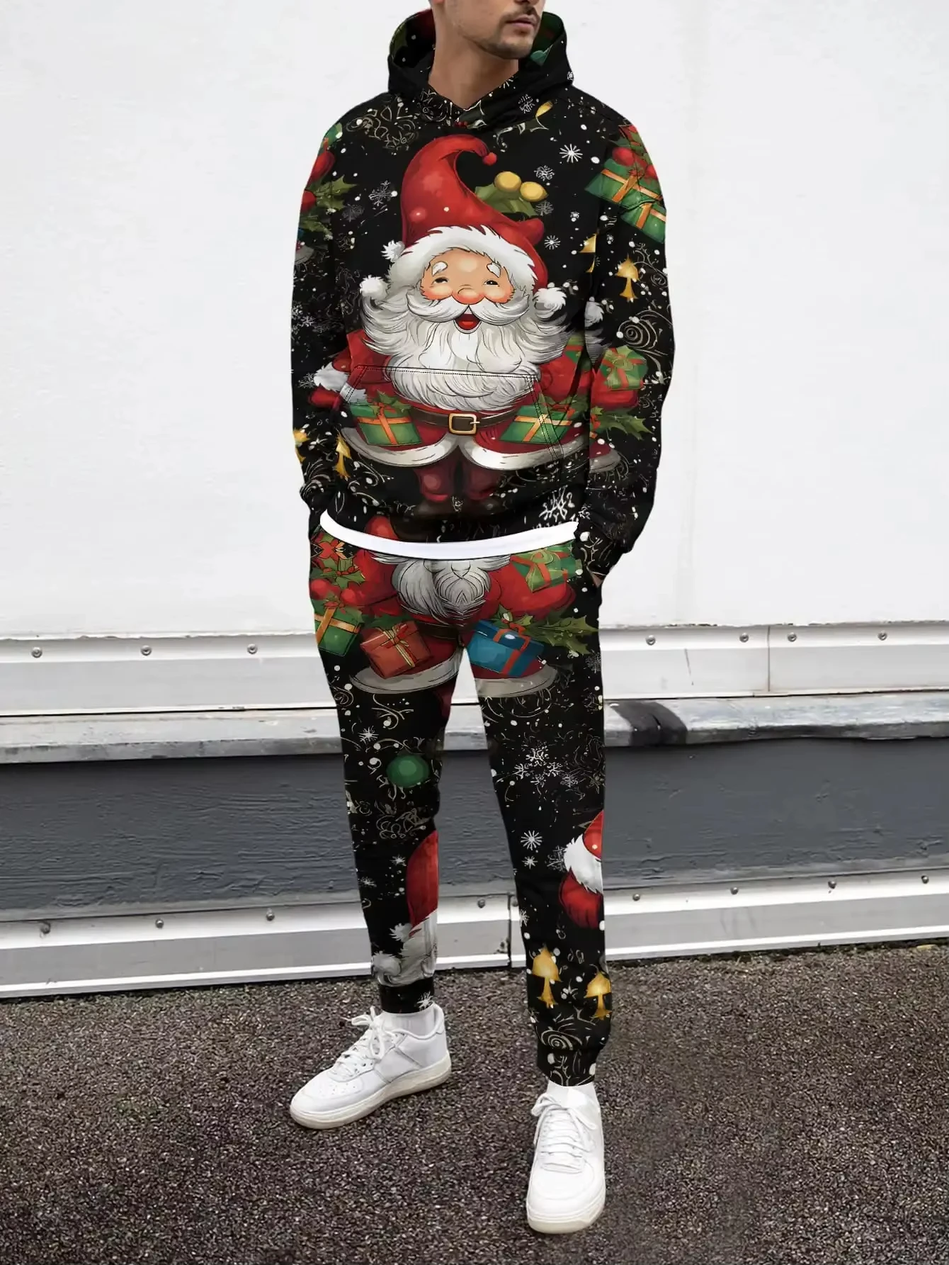 جديد عيد الميلاد سانتا كلوز ثلاثية الأبعاد طباعة هوديي + السراويل قطعتين مجموعة الرجال النساء موضة 2 قطعة بدلة رياضية ندفة الثلج شجرة عيد الميلاد