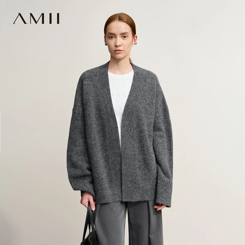 

Amii Cardigan For Women 2025 Winter New Commuter V-neck Long Sleeve Sweater Cardigan Buckle-free Loose Casual Kni Top 12554077
