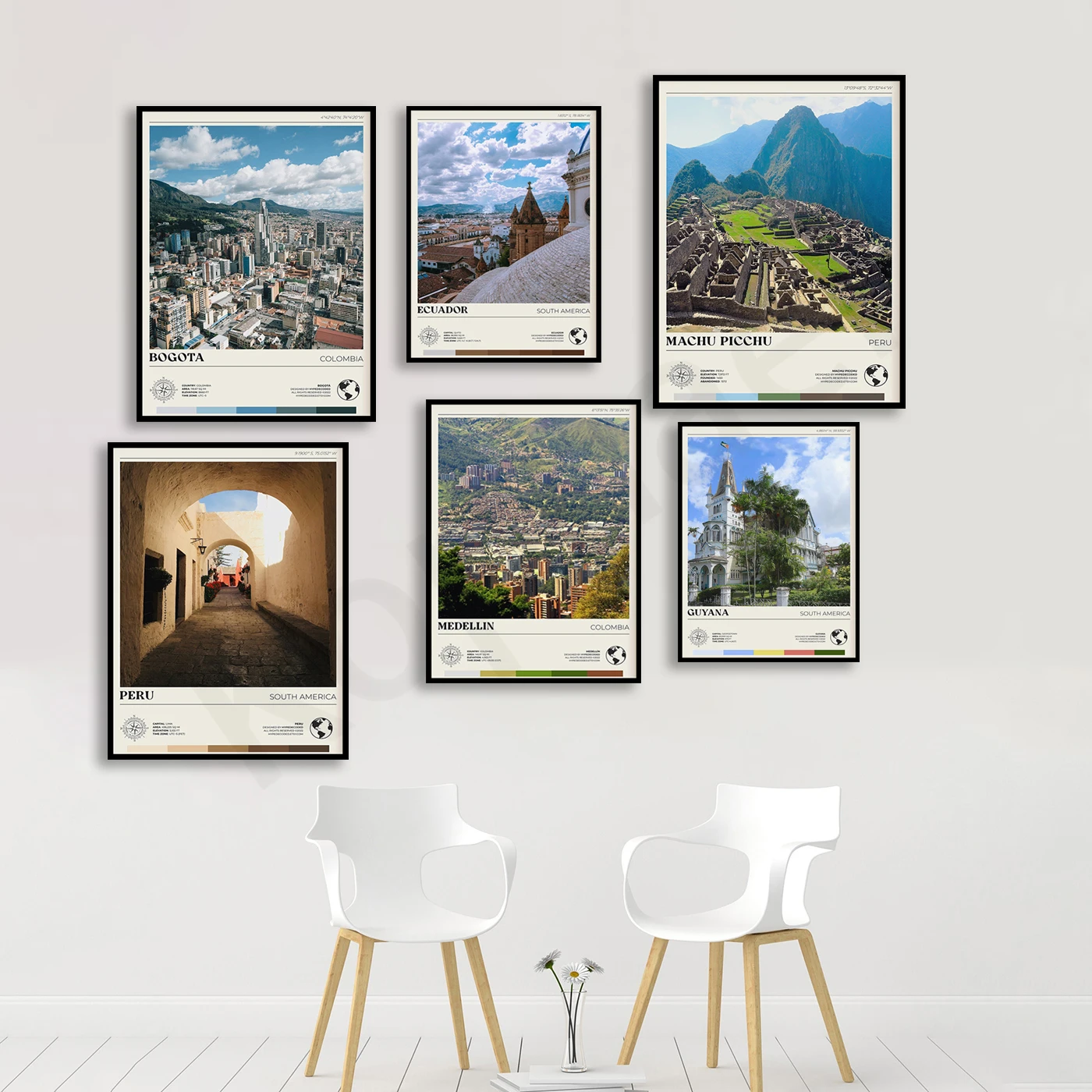 غيانا كاراكاس ميديلين بيرو الإكوادور ماتشو بيتشو بوجوتا تشيلي ساو باولو البرازيل. ملصق المناظر الطبيعية للسفر في المدينة #3