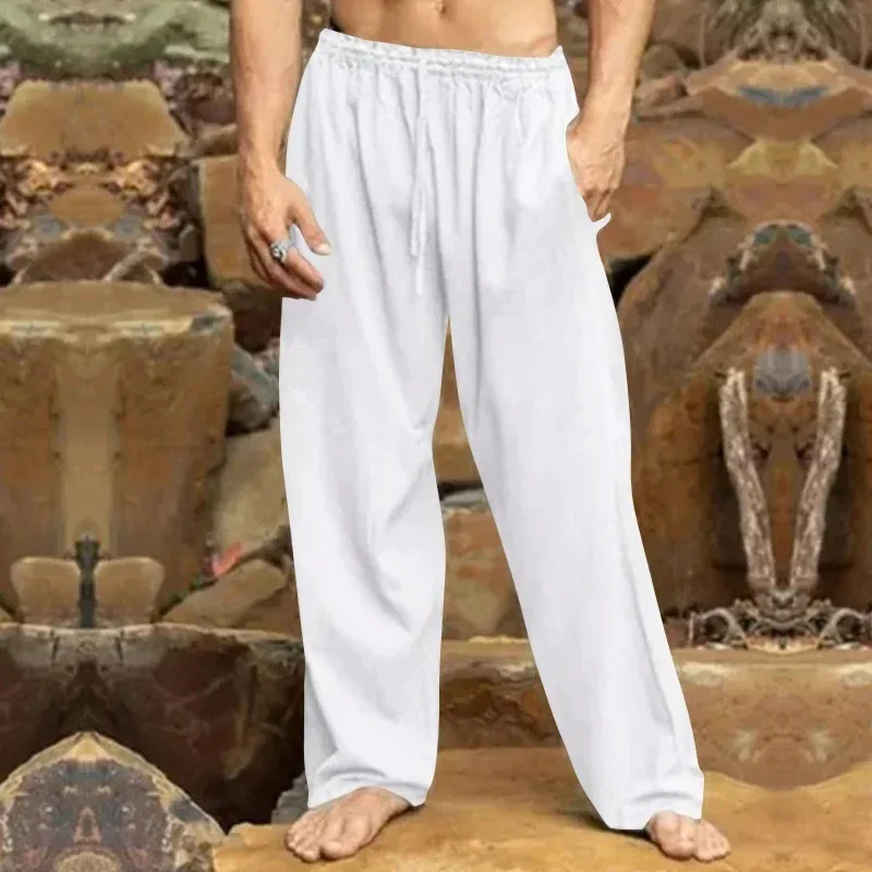 

New Men's Spring And Autumn Leisure Solid Color All Pull Rope Straight Leg Wide Leg Pants Quick Dry Breathable Jogging Pants
