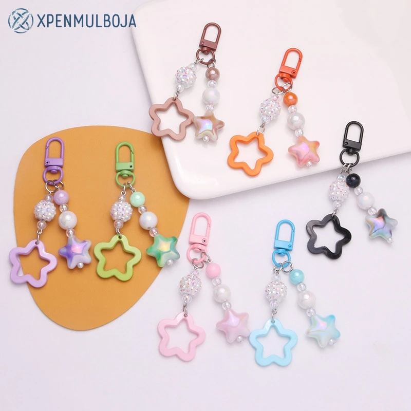 Cute Candy Color Stars Beads Lanyards KeyChains For Women Keyring Car Keychain Bag Backpack Decor Case Pendent Graduate Gifts