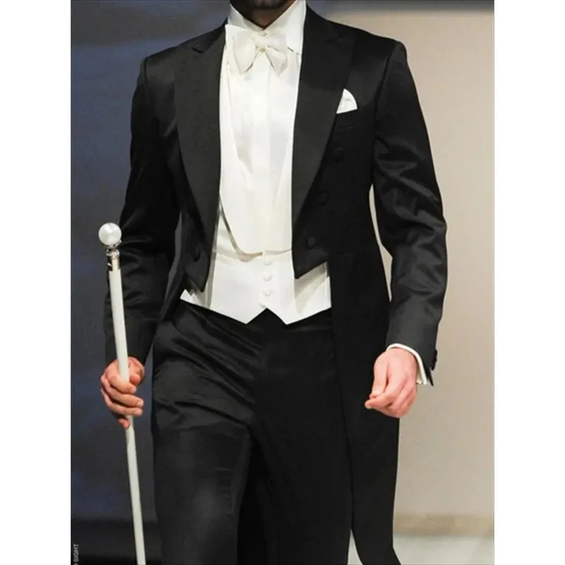 

3 шт., итальянский джентльменский стиль, свадебный мужской длинный хвост, смокинги для жениха, выпускного вечера, официальные мужские костюмы (куртка + брюки + жилет)