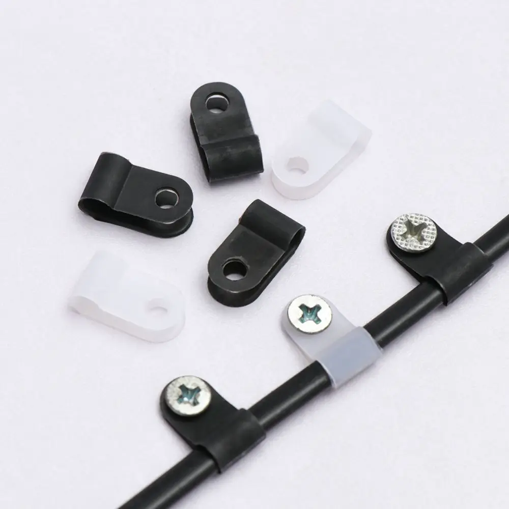 100PCS High quality Hardware Electrical Fittings Metal Wiring Hose Fasteners Nylon Cable Clamp R-Type Clip Pipe Mounting Fix