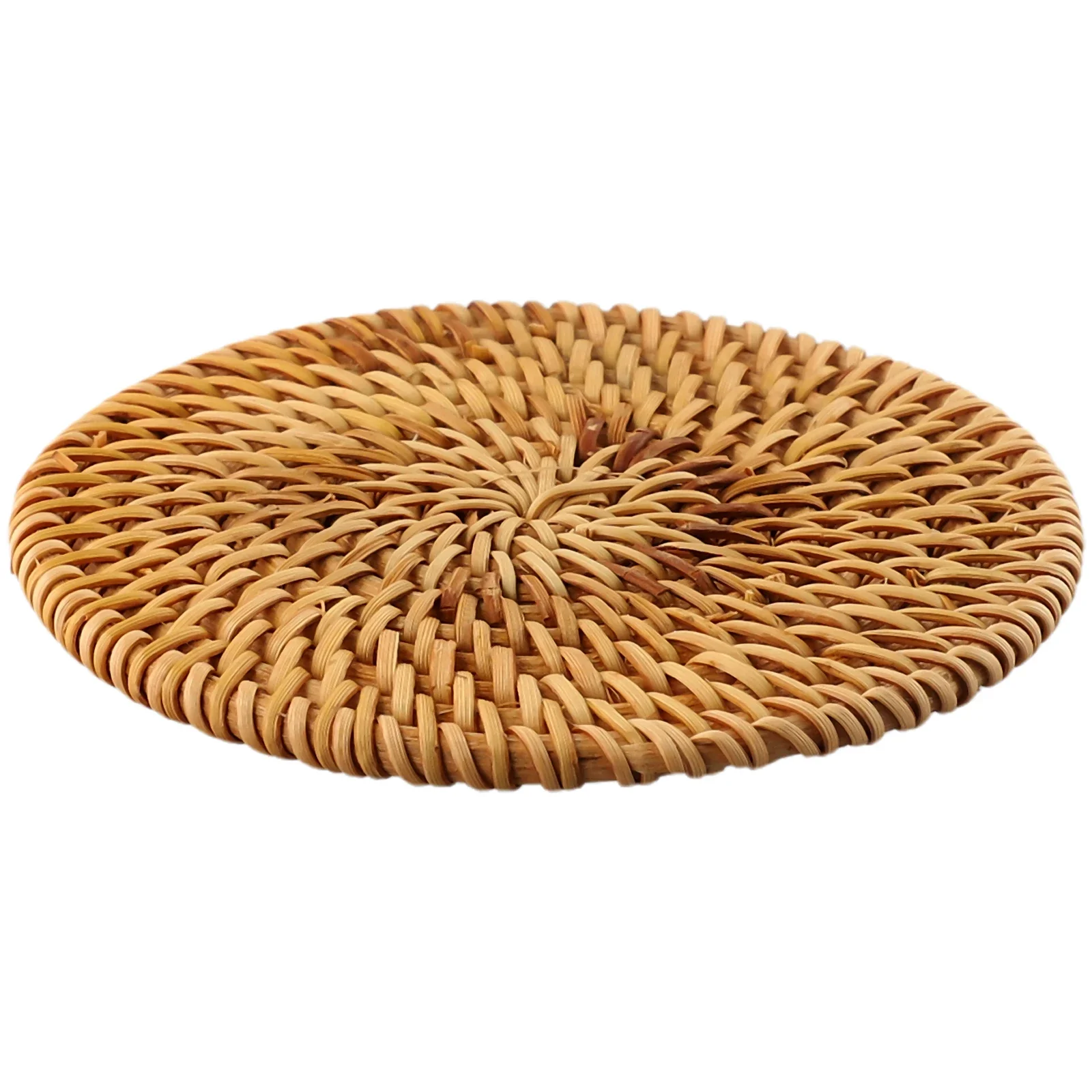 Natural Rattan Placemats Handmade Weave Round Coaster Pad Heat Insulation Mats Coffee Tea Set For Home Decor Accessories、