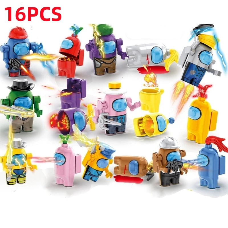 16PCS/Set Amongs Dolls Game Space Combat Base Capsule Alien Figure Model Bricks Kids Kits Gift for Children