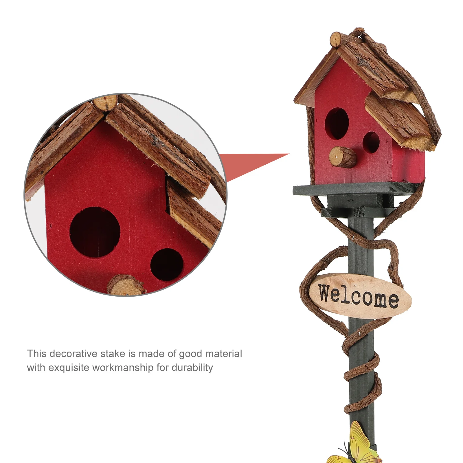 

Garden Bird with Pole Decorative Stake for Outdoor Yard Park Use Natural Wood Rattan Bird Nest for Safe Play Resting Spot