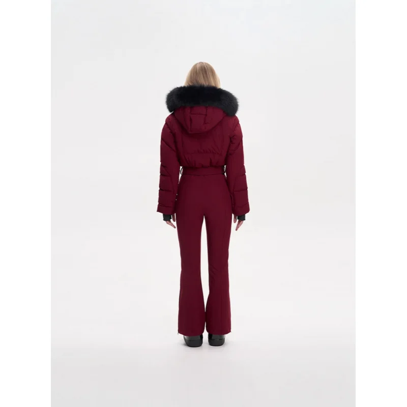 

Женский розовый лыжный костюм, цельный высококачественный модный зимний пышный лыжный костюм на заказ, женский