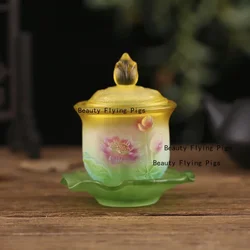 Buddha Hall Colored Glaze Water Purification Cup Ornaments Buddhist Lotus Water Supply Cup Decorations Home Decor Accessories