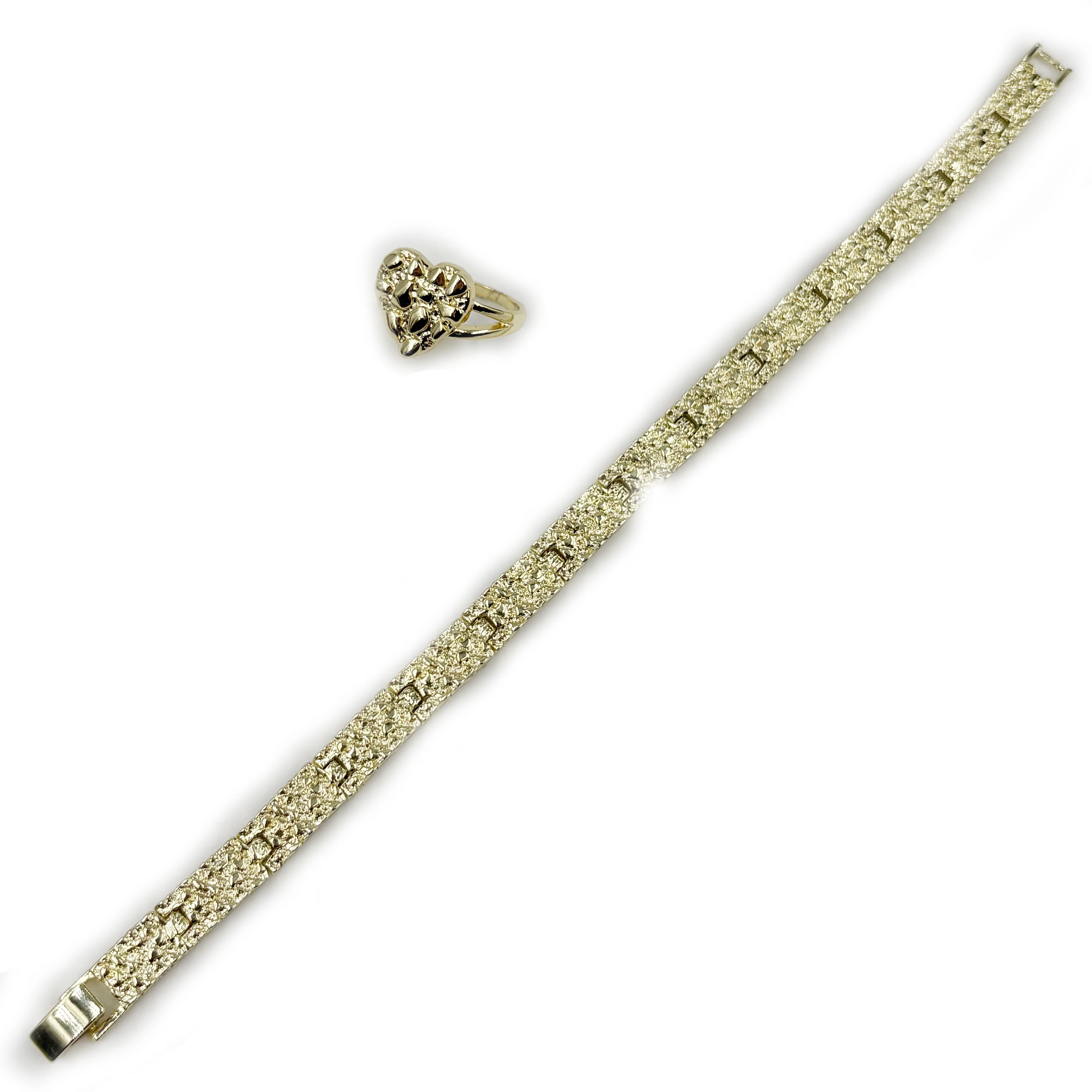 خواتم الكتلة على شكل قلب مع سوار الكتلة محكم كوكي مجموعة مجوهرات الأزياء للنساء 14 قيراط مطلية بالذهب نمط لفة الشرير #6