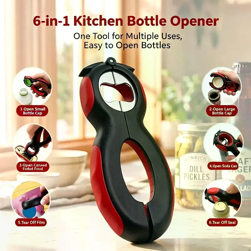 6 In 1 Bottle Opener Jar Lid Jar Opener Can Opener For Seniors With Arthritis Helping Hand Jar Opener For Weak Hands Easy Opener