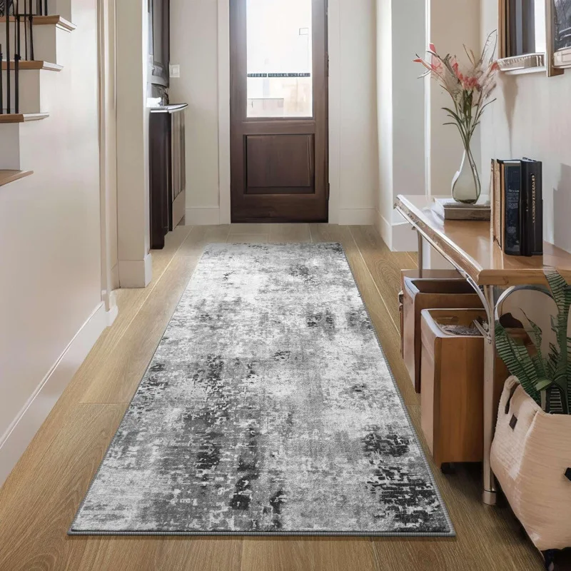 VIKAMA Teal Abstract Distressed Runner Rug Non-slip Washable for Kitchen Hallway Home Decor