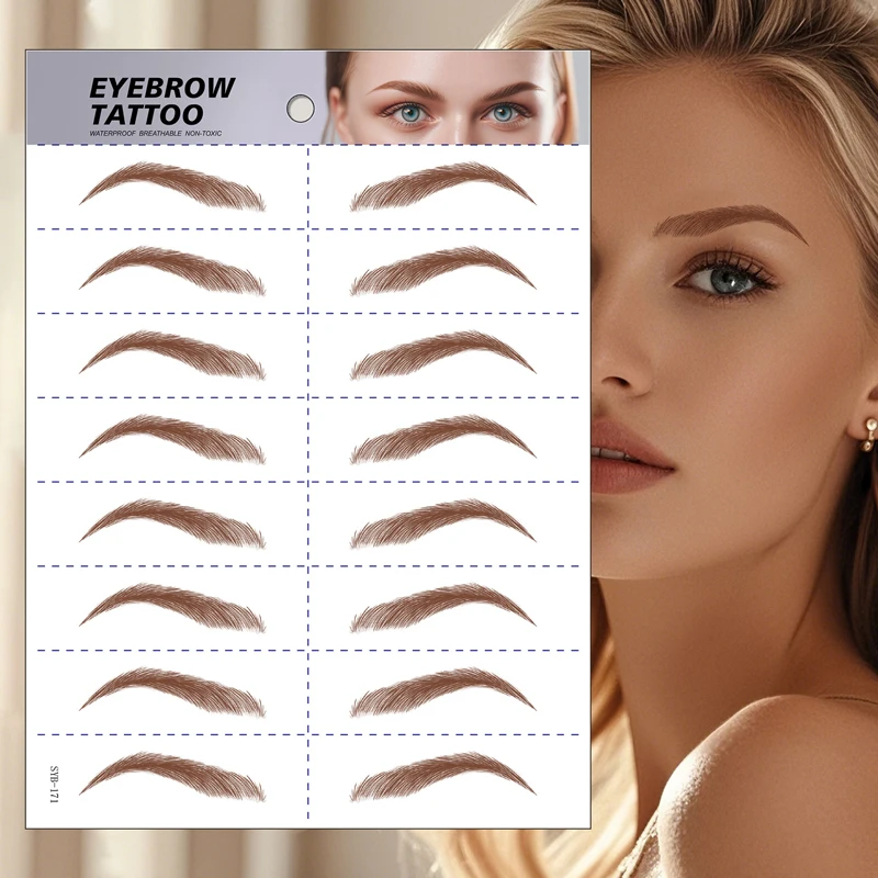Brown Hair-liked Eyebrow Tattoo Sticker Waterproof Eye Brow Tattoo Long Lasting Eyebrow Sticker for Brow Shaping