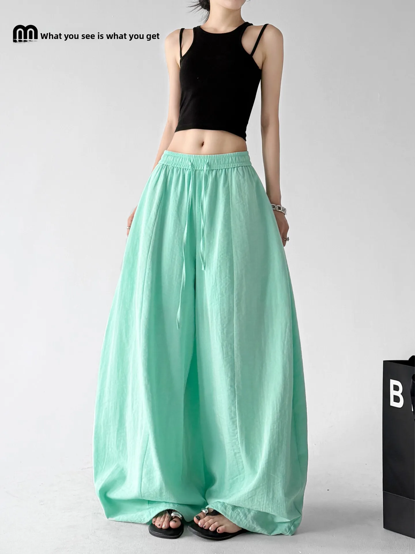 

Cotton Linen Wide Leg Pants Women's Summer New Style Sun Protection Drapey Drawstring Casual Pants High Waist Commute Style