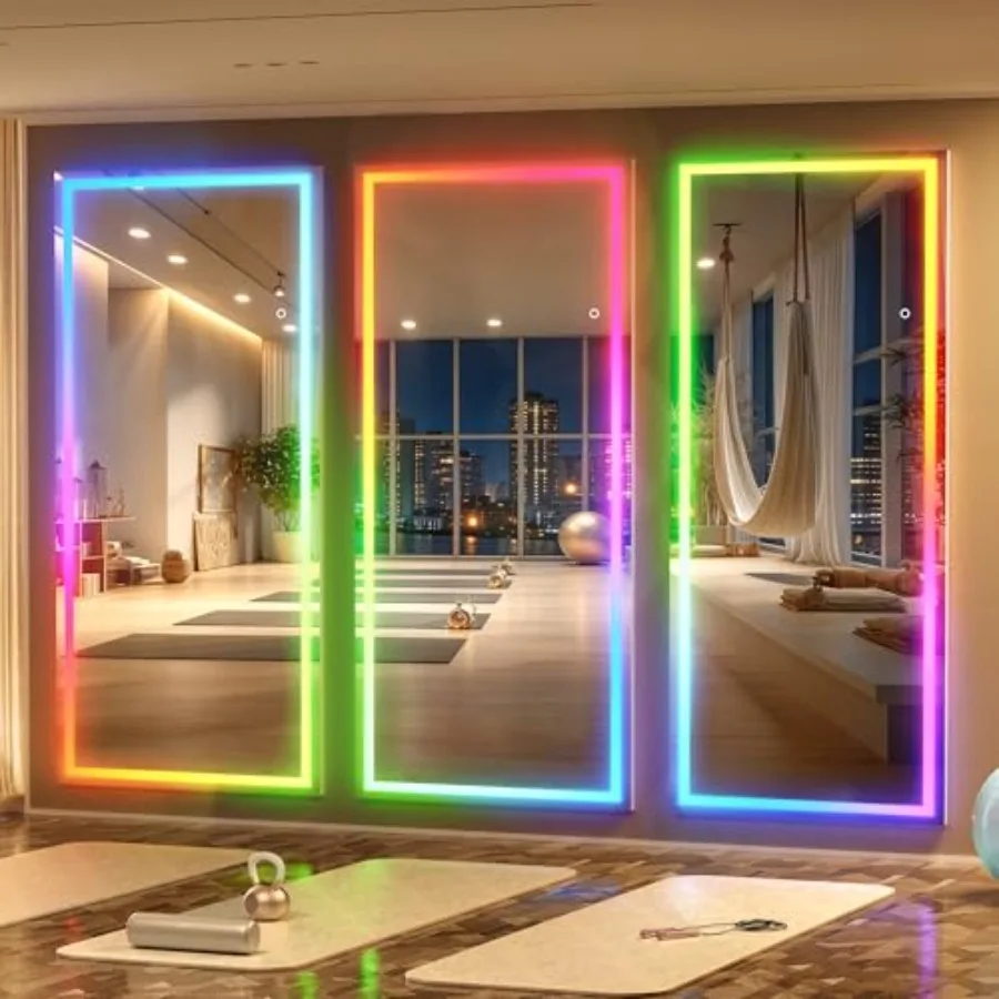 

Зеркало в полный рост 79x31 см с LED RGB подсветкой, Bluetooth, 7 цветами, регулируемой яркостью, с подставкой и креплением на стену