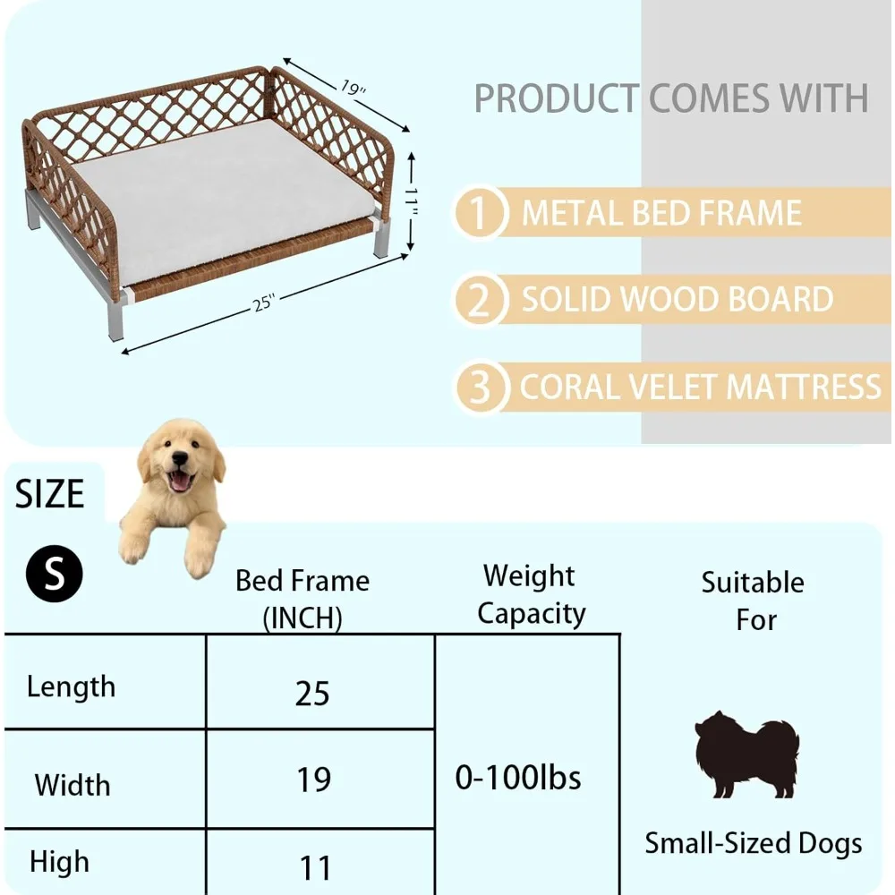 Tempat tidur anjing ortopedi anyaman rotan cokelat dengan bantalan yang dapat dilepas dan dicuci serta penyangga busa egg crate untuk penggunaan di luar ruangan