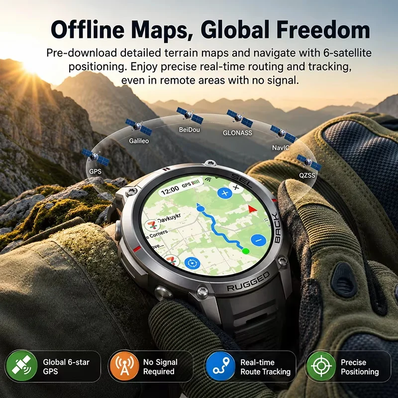 2026 NEW Military Tactics Smart Watch Built-in GPS Offline Map Compass Altimeter 5ATM Waterproof Swim Dive Sport HD Call Watch