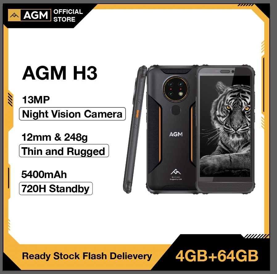 AGM H3 IP68/IP69K водонепроницаемый прочный Ночной экран 5400 дюйма мАч Android 11 NFC