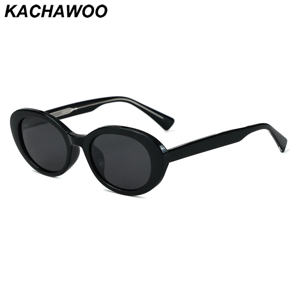 Kachawoo oval polarized sunglasses for women TR90 frame acetate retro sun glasses female fashion Korean style travel black grey