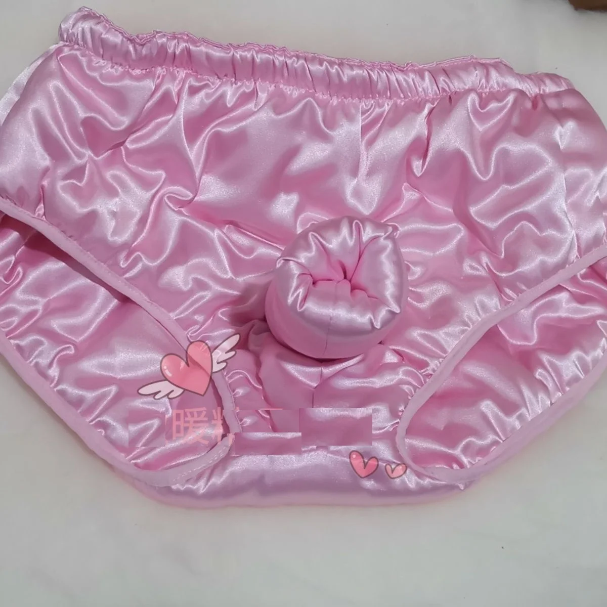 Ręcznie robione męskie majtki slipy z mieszanki bawełny, powiększające pośladki, spodnie ABDL, chłonne, biało-różowe.
