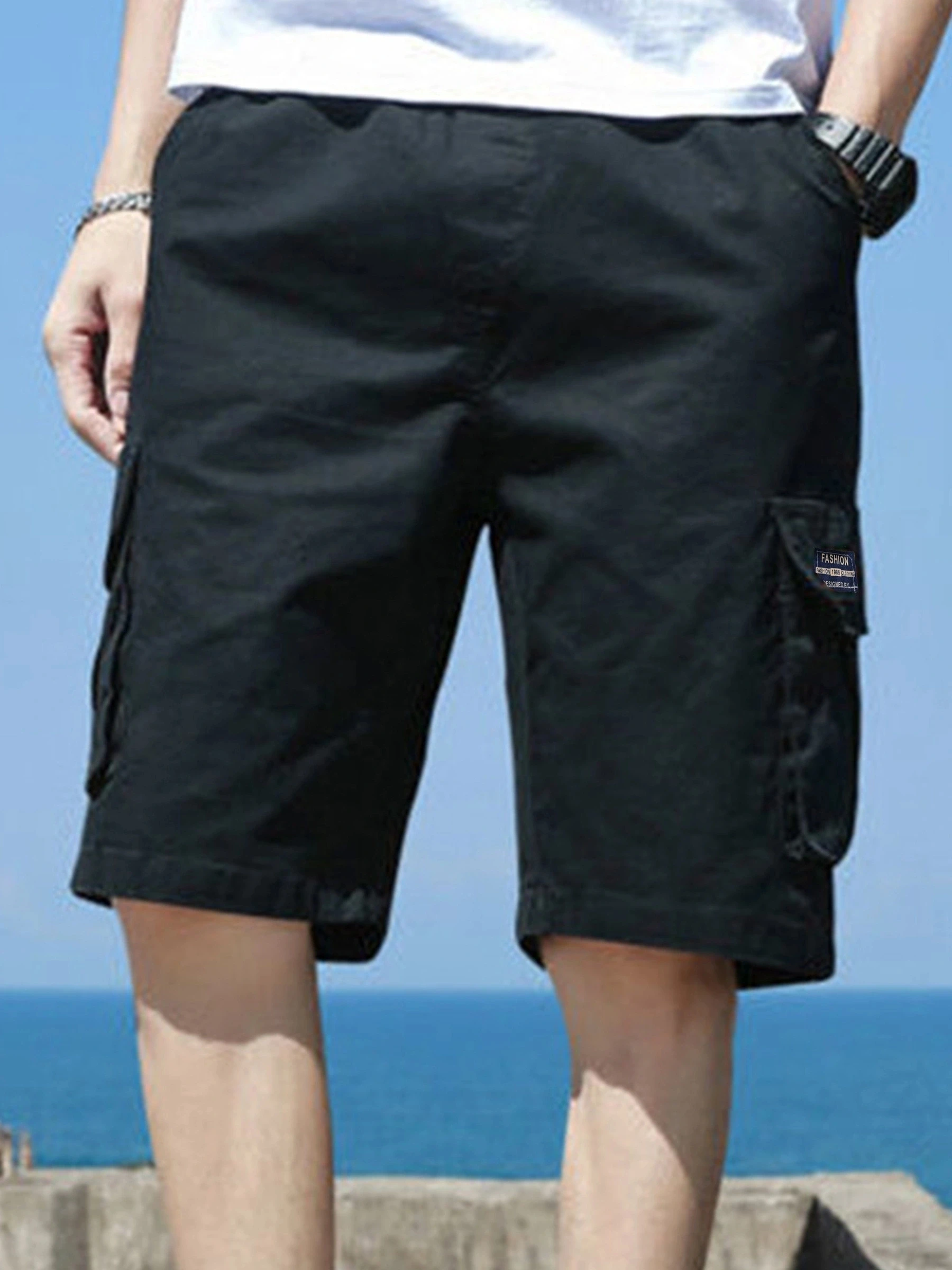 US Oversized  5XL Summer Solid Shorts Men Big Size Social Elastic Waist Men Shorts Outwear Black Beach Chubby Cargo Shorts