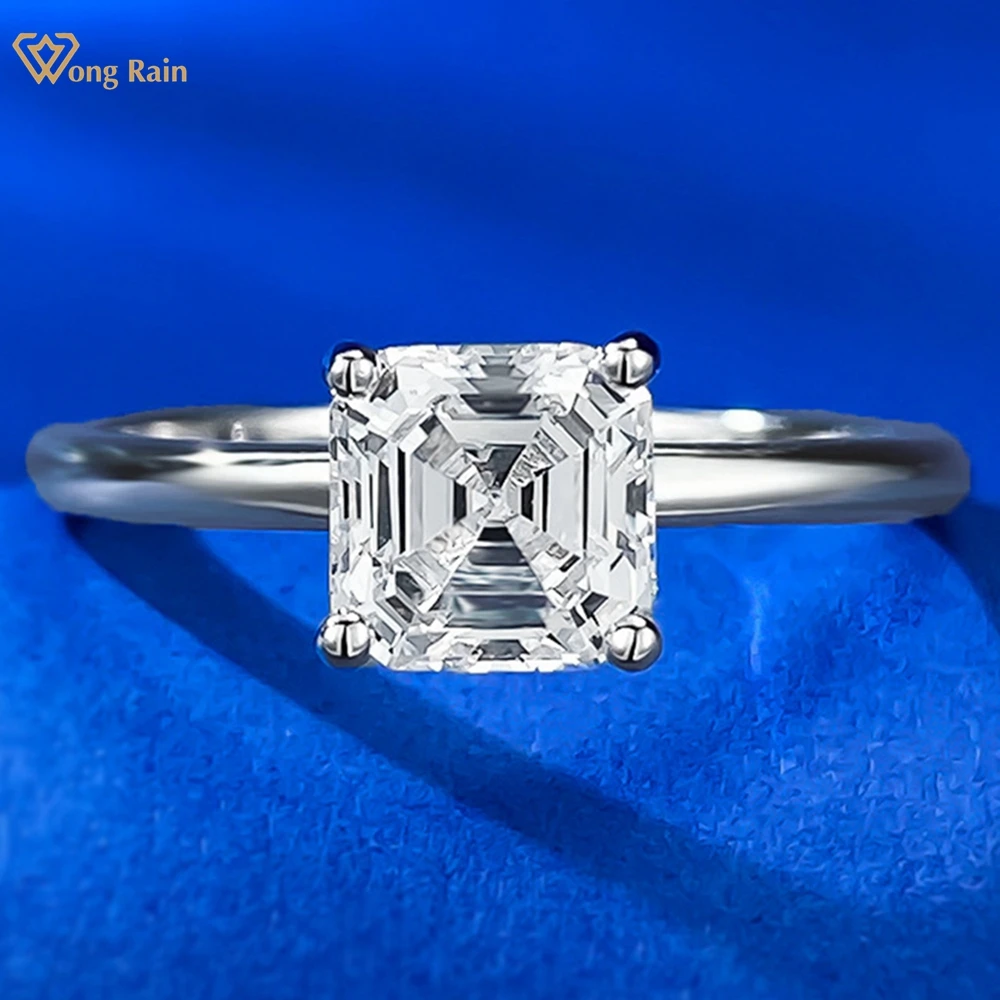 

Wong Rain 100% 925 Sterling Silver Asscher Cut 6*6 MM Lab Sapphire Gemstone Ring for Women Wedding Engagement Fine Jewelry Gifts