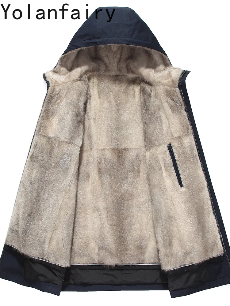YOLANFAIRY парки из натурального меха, мужская одежда, 2021, съемная куртка с подкладкой из норкового меха, зимняя теплая куртка с капюшоном из натурального меха, мужская Abrigos