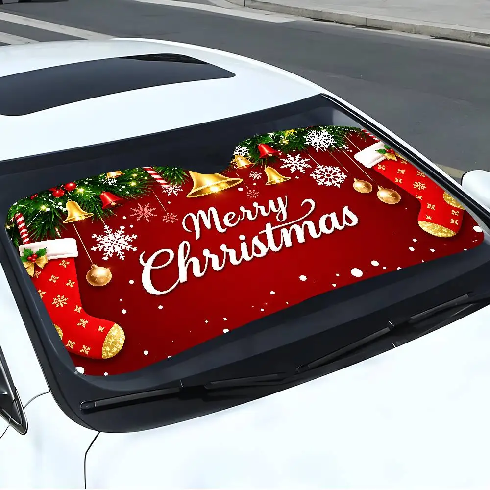 Christmas Bells And Ornaments Car SunShade Windscreen Front Window Visor 70x130cm Sun Visor Solar Protect Plaid Gift Novelty Car - view 4