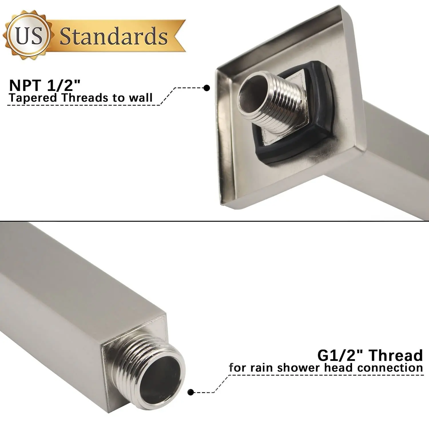 Brushed Nickel Brass 12-Inch Ceiling Mount Shower Hand Arm