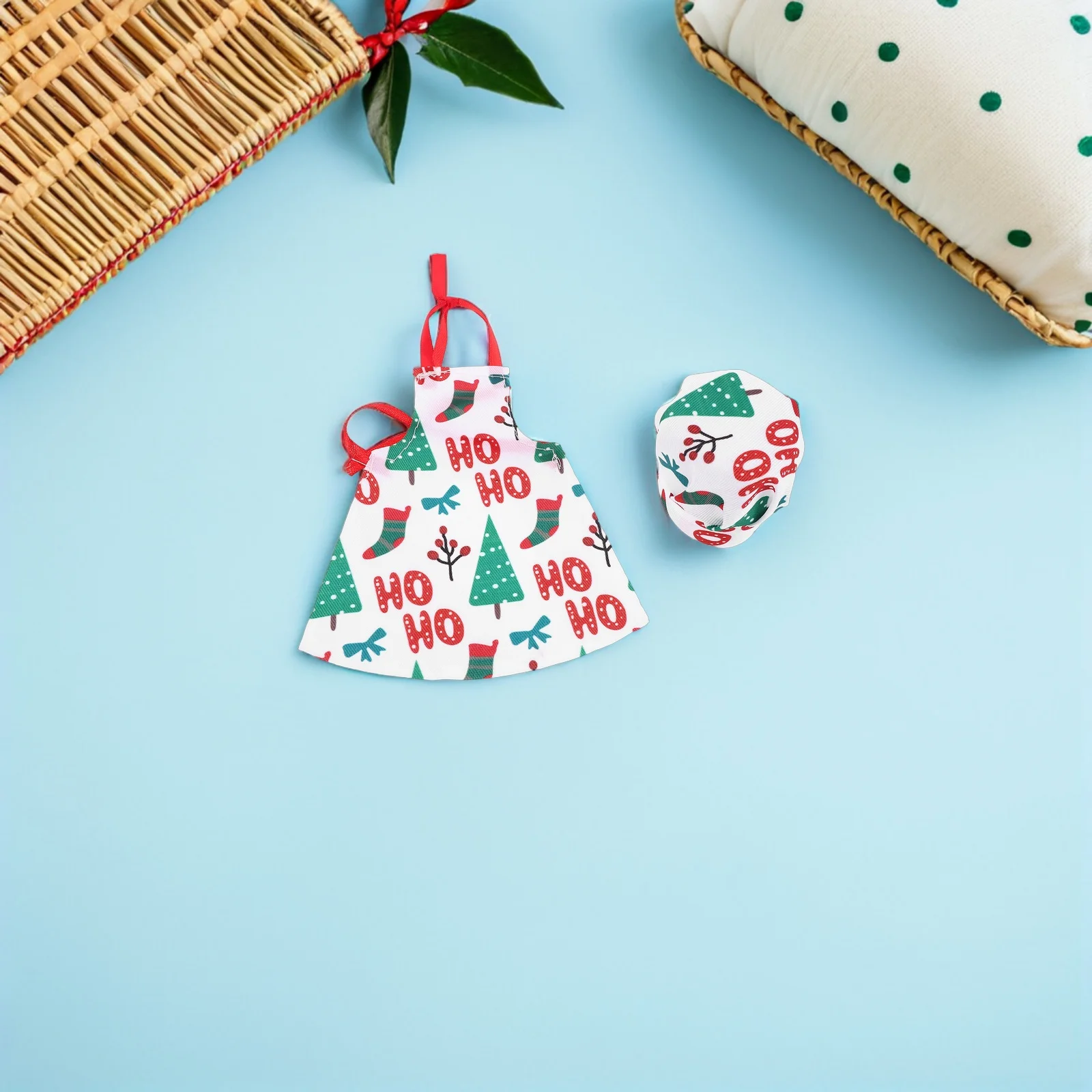 1 conjunto 1 conjunto de chapéu de chef de natal avental bjd vestir-se cozinha traje para crianças fingir jogar padrão de árvore de férias