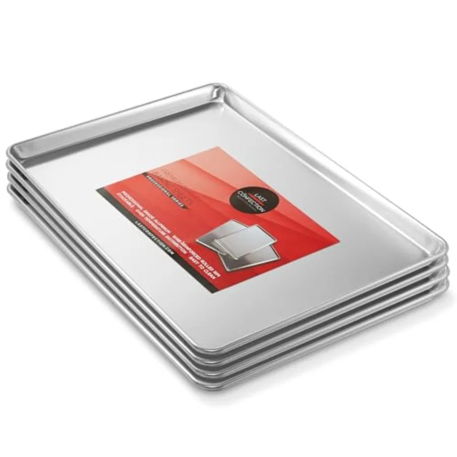 

18" x 26" Commercial Grade Baking Sheet Pans 4 Pack - Aluminum Full-Size Rimmed Cookie Sheet Trays