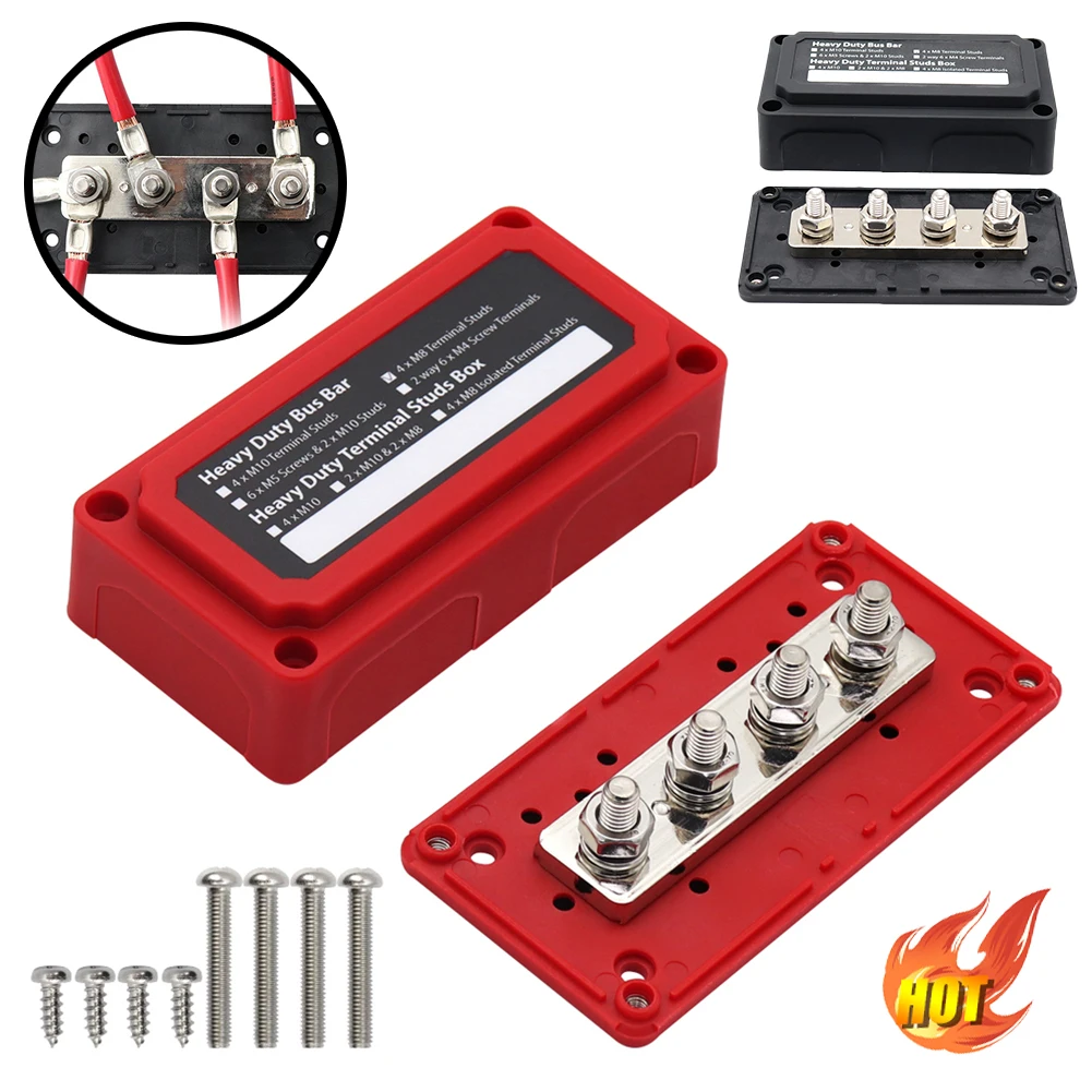 2-1Sets 48V Busbar Cable Organizer Box 300A Heavy Duty Automobiles Maximum Connection Amplifier Brass 4 Way M8 for Ships Yachts